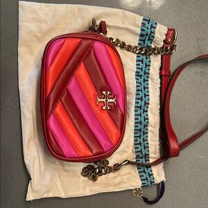Tory Burch Red and Pink Crossbody Bag with Chain Strap